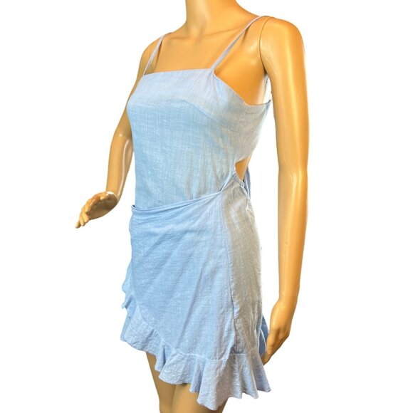 (5 for $25) Shein Sleeveless Ruffle Summer Wrap Dress in Baby Blue Size Small - Picture 2 of 7